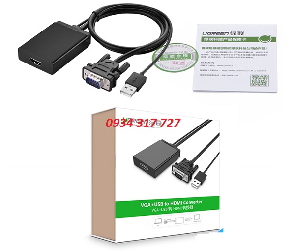 Cáp chuyển đổi VGA to HDMI hỗ trợ Audio Ugreen 40213